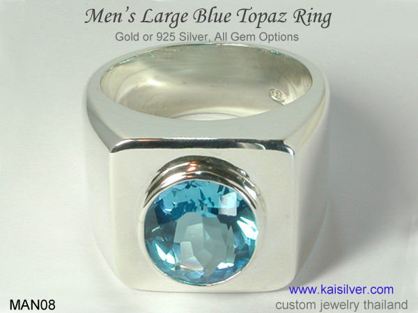 blue topaz ring gold or silver for men