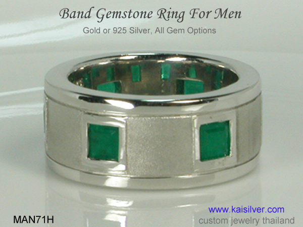 men's band ring with gemstones